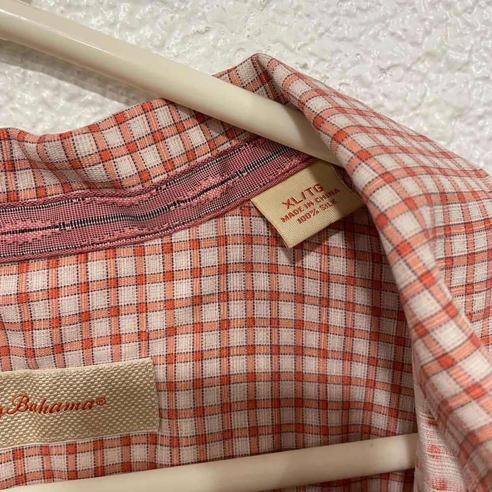 Tommy Bahama Orange Checkered Silk Button up Shirt XL - Picture 4 of 5